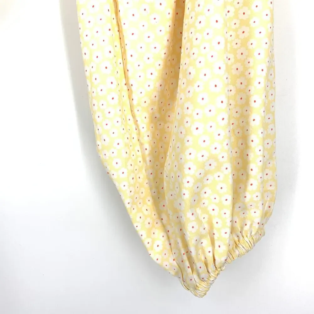 White Fox Cropped Cutout Long Sleeve Top Womens Sz S Yellow Floral Off Shoulder - Picture 4 of 6